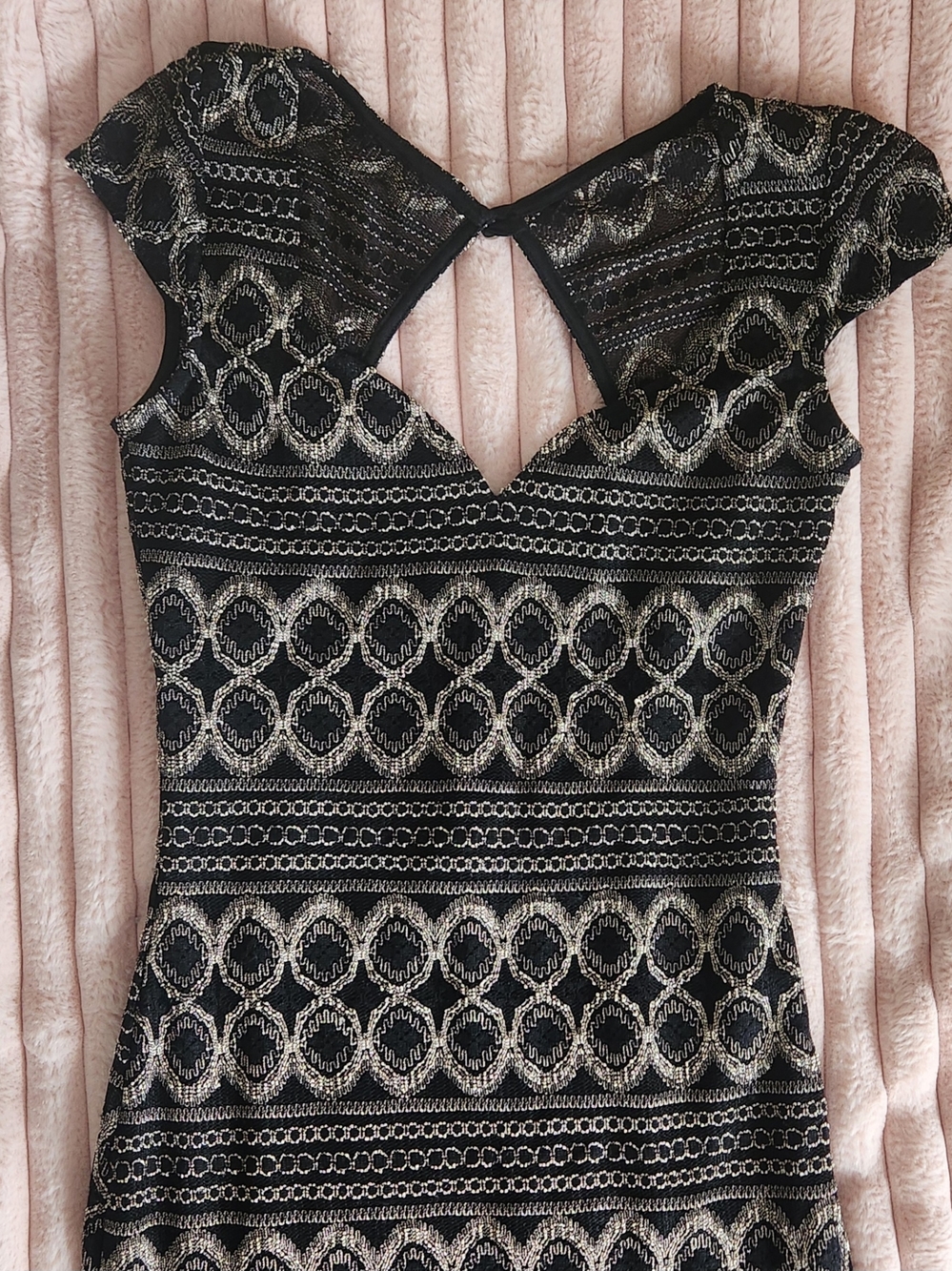 Black and Gold Patterned Mini Dress